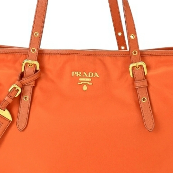 PRADA Large Orange Gold Tote Bag Shoulder Bag - Picture 4 of 7